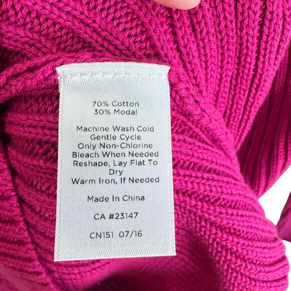 Talbots Cotton Modal Hot Pink Ribbed Knit Mock Neck 1/4 Zip Sweater Size M - Picture 6 of 6